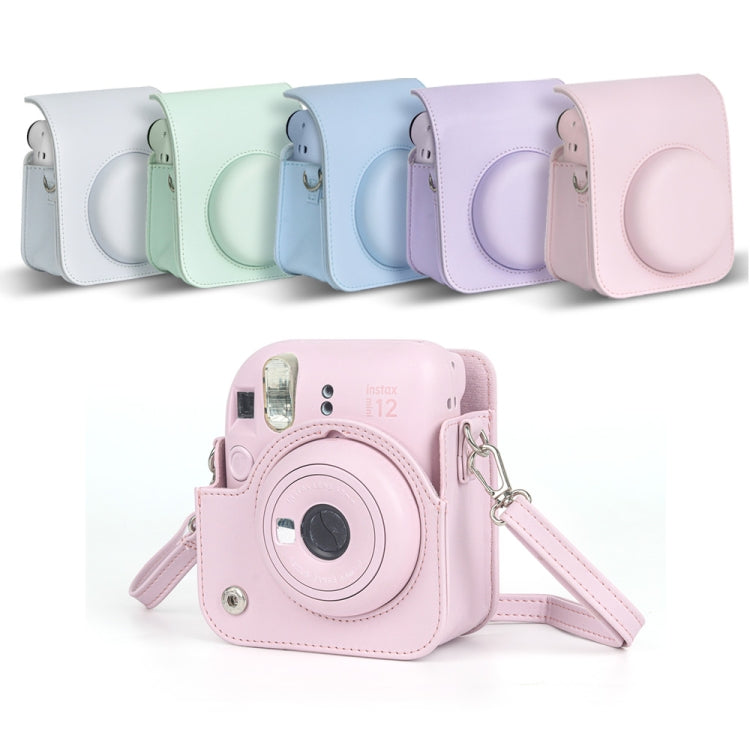 For FUJIFILM instax mini 12 Full Body Leather Case Camera Bag with Strap (Blue)