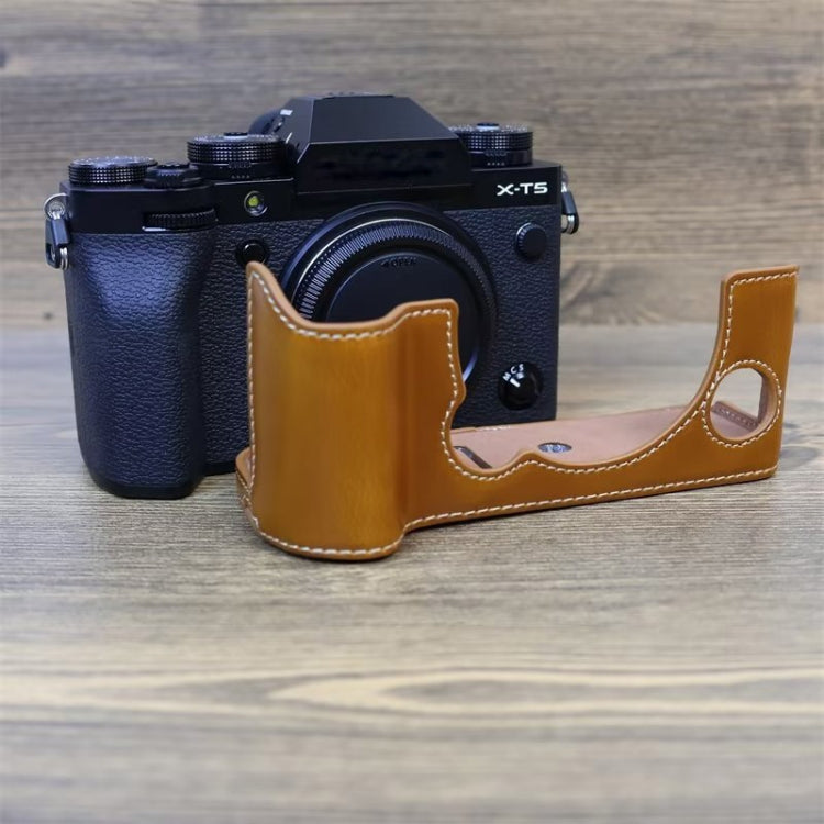 For FUJIFILM X-T5 1/4 inch Thread PU Leather Camera Half Case Base (Brown)