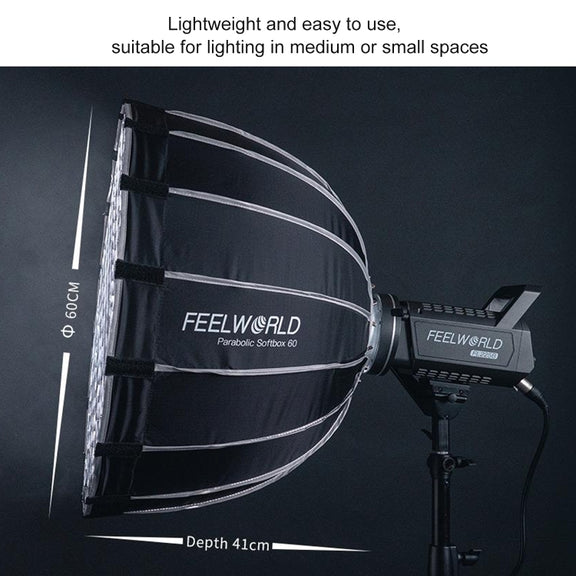 FEELWORLD FSP60 60cm Parabolic Softbox Quick Release Diffuser with Bowens Mount (Black)