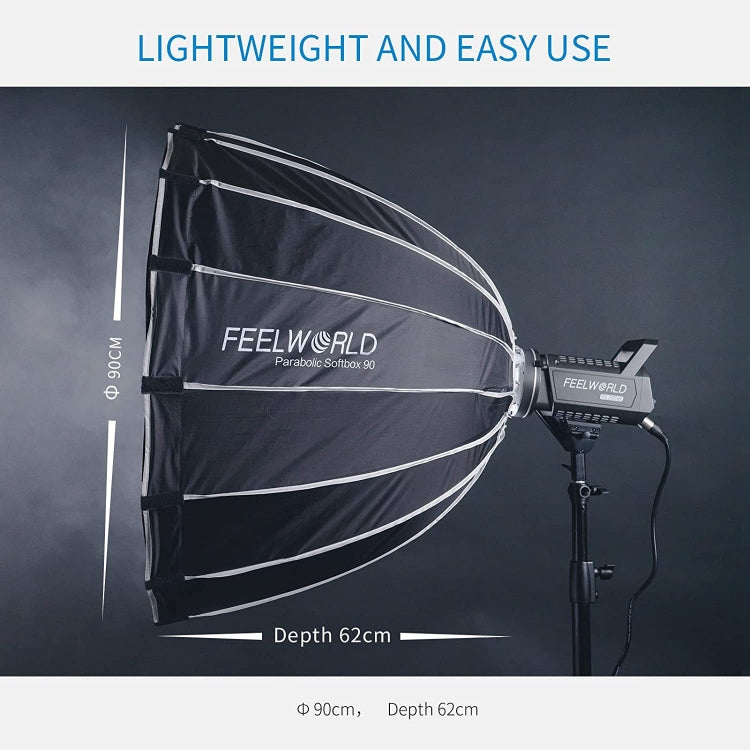 FEELWORLD FSP90 90cm Parabolic Softbox Quick Release Diffuser with Bowens Mount (Black)