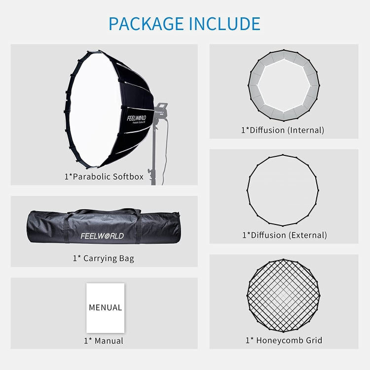 FEELWORLD FSP90 90cm Parabolic Softbox Quick Release Diffuser with Bowens Mount (Black)