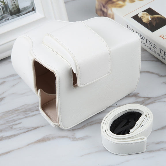 For Canon EOS R10 Camera Full Body Magnetic Leather Camera Case Bag with Strap(White)