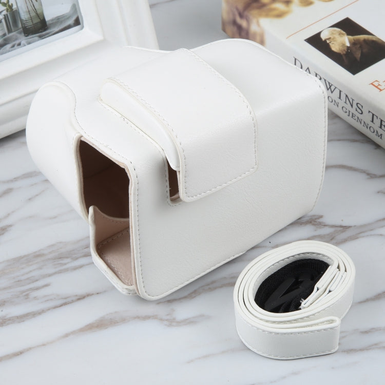 For Canon EOS R10 Camera Full Body Magnetic Leather Camera Case Bag with Strap(White)