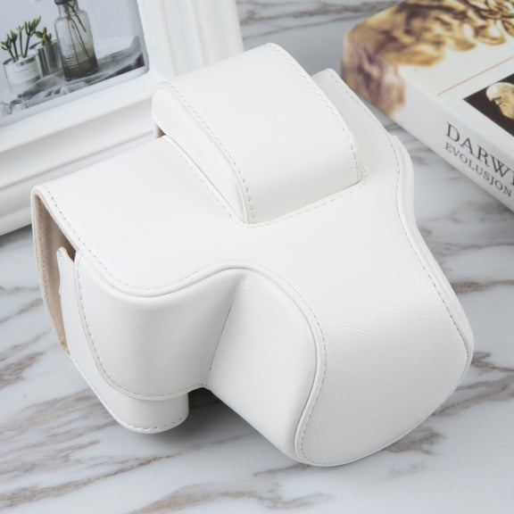 For Canon EOS R10 Camera Full Body Magnetic Leather Camera Case Bag with Strap(White)