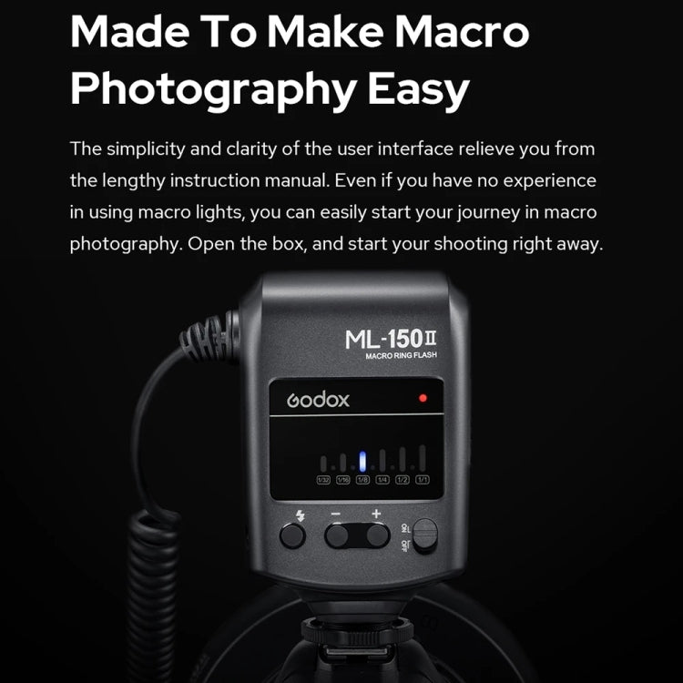 Godox ML-150II On-camera Macro Ring Flash Light with 8 Different Size Adapter Rings (Black)