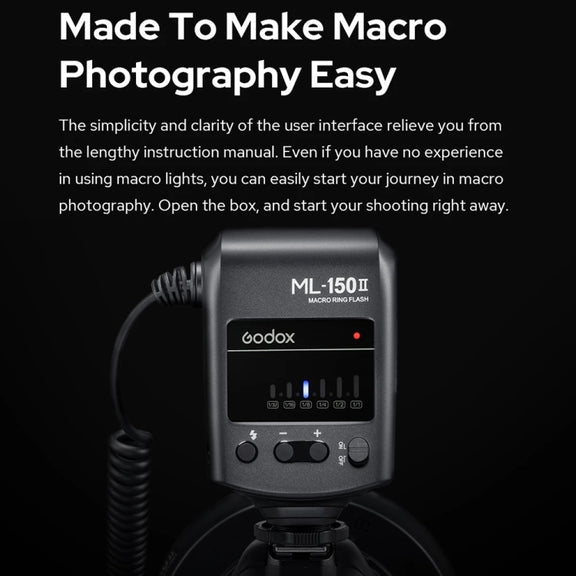 Godox ML-150II On-camera Macro Ring Flash Light with 8 Different Size Adapter Rings (Black)