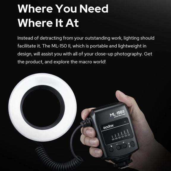 Godox ML-150II On-camera Macro Ring Flash Light with 8 Different Size Adapter Rings (Black)
