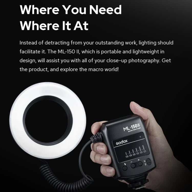 Godox ML-150II On-camera Macro Ring Flash Light with 8 Different Size Adapter Rings (Black)