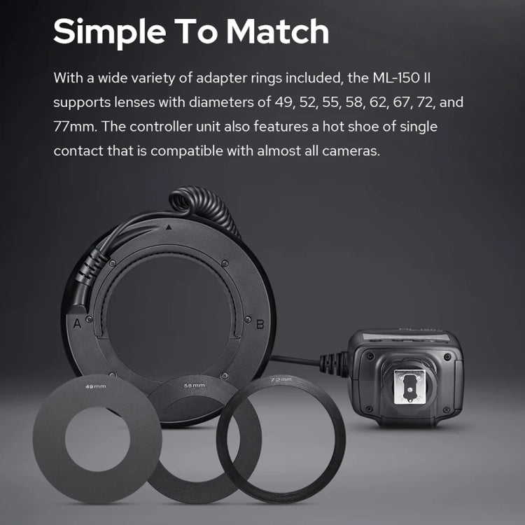 Godox ML-150II On-camera Macro Ring Flash Light with 8 Different Size Adapter Rings (Black)