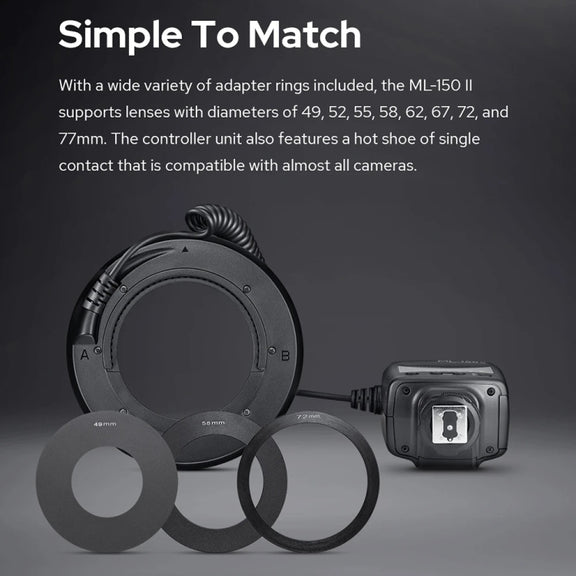 Godox ML-150II On-camera Macro Ring Flash Light with 8 Different Size Adapter Rings (Black)
