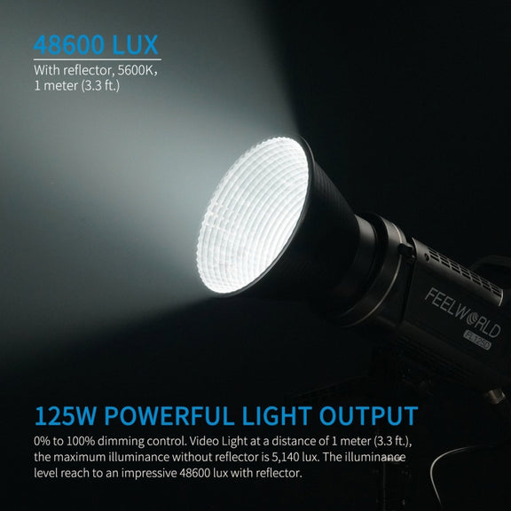 FEELWORLD FL125D 125W Daylight Point Source Video Light, Bluetooth APP Control(UK Plug)