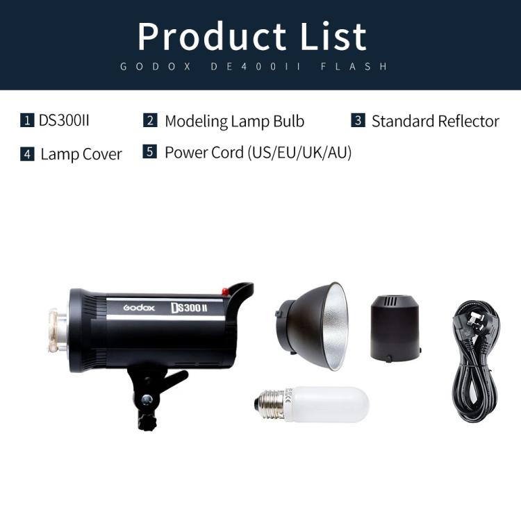 Godox DS300II 300Ws Studio Flash Light Strobe Lamp Head Bowens Mount Speedlight (UK Plug)