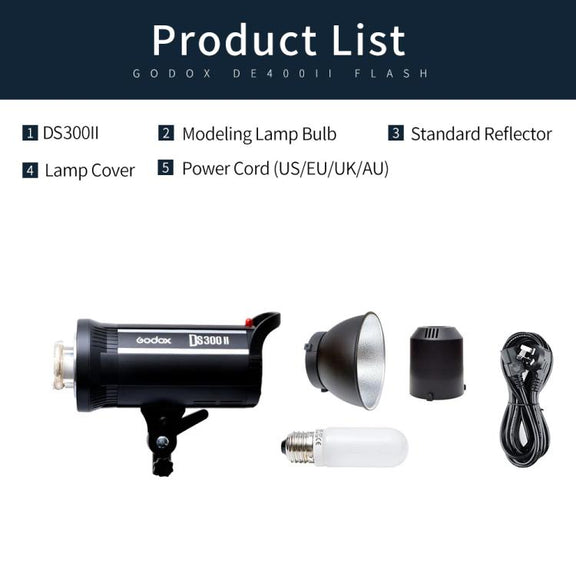 Godox DS300II 300Ws Studio Flash Light Strobe Lamp Head Bowens Mount Speedlight (UK Plug)