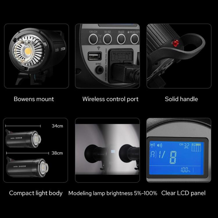 Godox SK400II-V Studio Flash Photo Light 400Ws Bowens Mount Monolight Light (AU Plug)