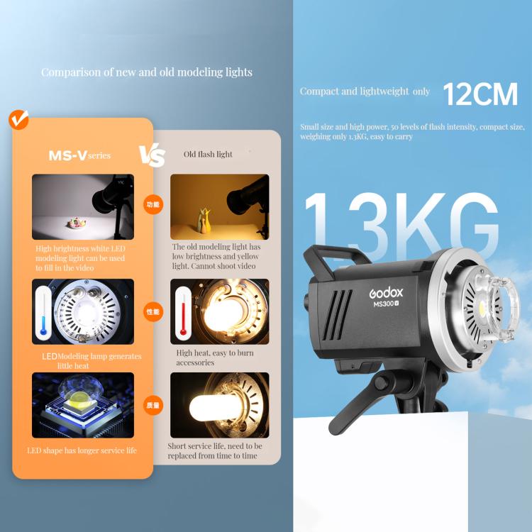 Godox MS200-V Studio Flash Light 200Ws Bowens Mount Strobe Light with Lamp Cover (AU Plug)