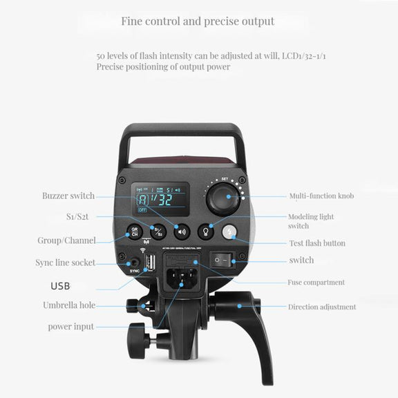 Godox MS200-V Studio Flash Light 200Ws Bowens Mount Strobe Light with Lamp Cover (US Plug)
