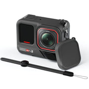 For Insta360 Ace Pro 2 Silicone Protective Case with Wrist Strap & Lens Cover (Black)
