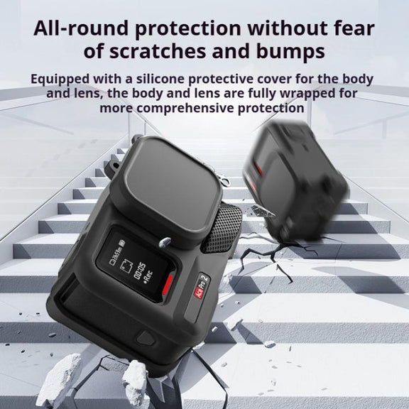 For Insta360 Ace Pro 2 Silicone Protective Case with Wrist Strap & Lens Cover (Black)
