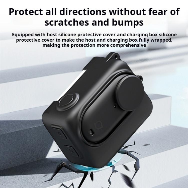 For Insta360 GO 3S Camera Charging Case Silicone Case with Lens Cap & Strap (Black)