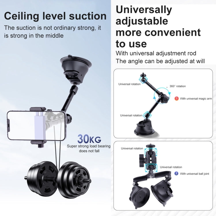 Tri-leg Suction Cup Connecting Rod Arm Phone Clamp Mount (Black)