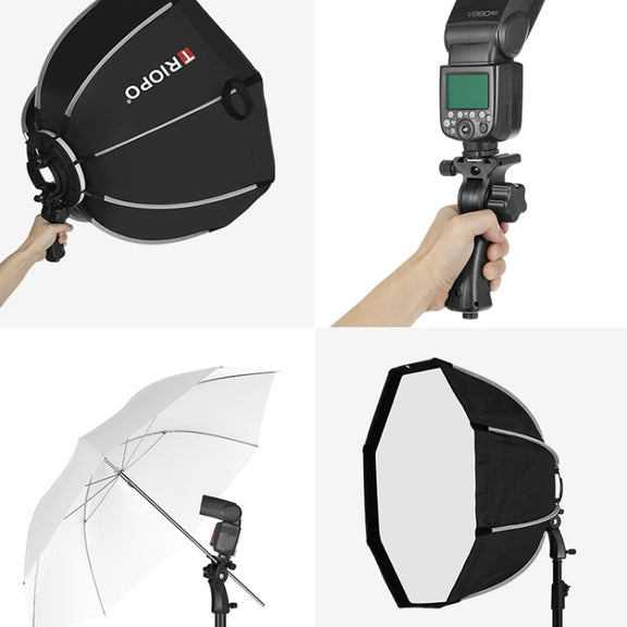 TRIOPO KS65 65cm Speedlite Flash Octagon Parabolic Softbox Diffuser with Bracket Mount Handle for Speedlite