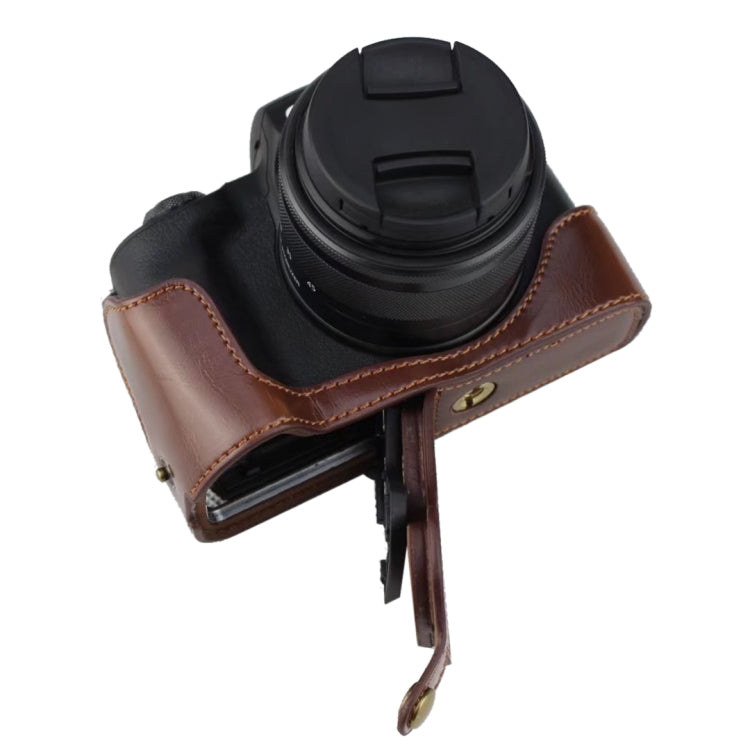 1/4 inch Thread PU Leather Camera Half Case Base for Canon EOS M50 / M50 Mark II (Coffee)