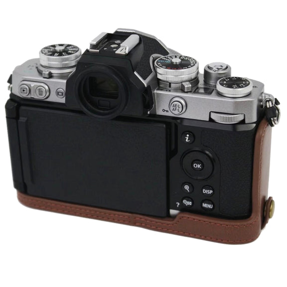 1/4 inch Thread PU Leather Camera Half Case Base for Nikon Z fc (Brown)