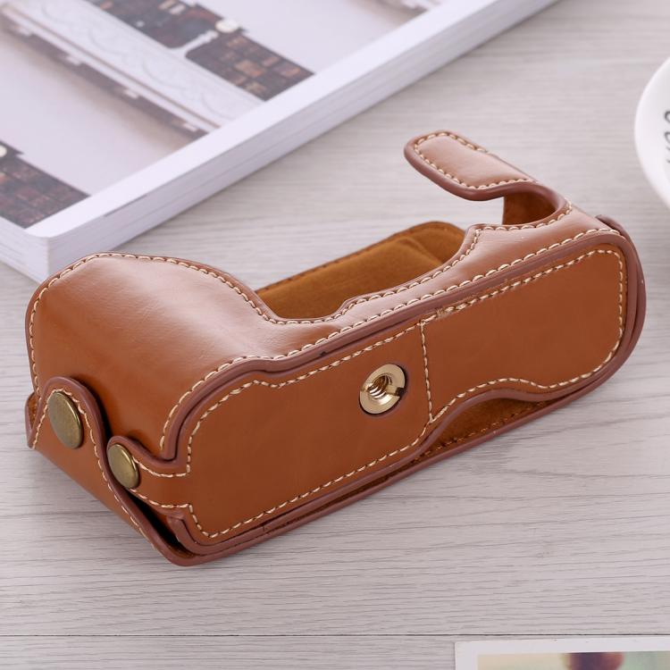 1/4 inch Thread PU Leather Camera Half Case Base for FUJIFILM X-A3 / X-A10(Brown)