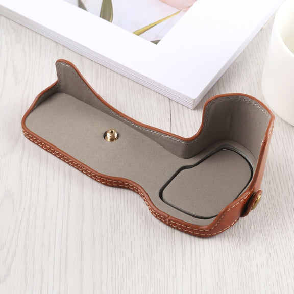 1/4 inch Thread PU Leather Camera Half Case Base for Canon EOS R (Brown)