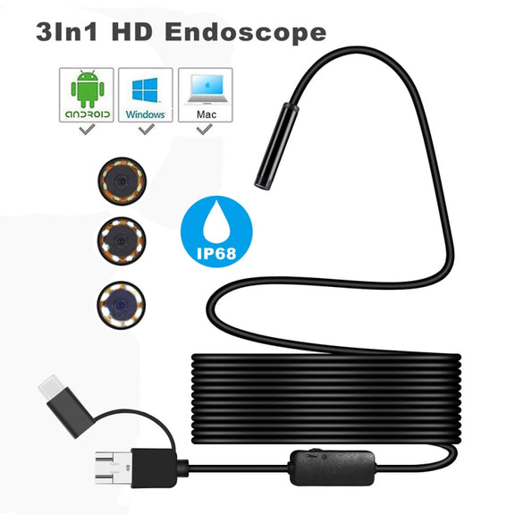 Y101 8mm Spiral Head 3 In 1 Water-resistant Digital Endoscope Inspection Camera, Length: 2m Flexible Cable(Black)