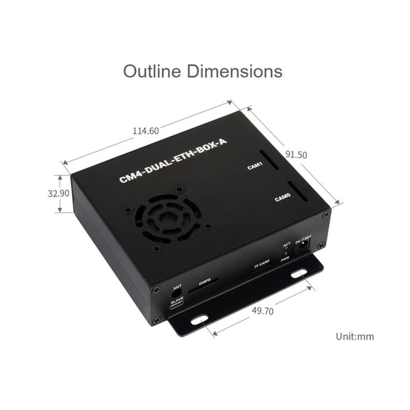 Waveshare Dual Gigabit Ethernet Mini-Computer with Metal Case & Cooling Fan for Raspberry Pi CM4(US Plug)