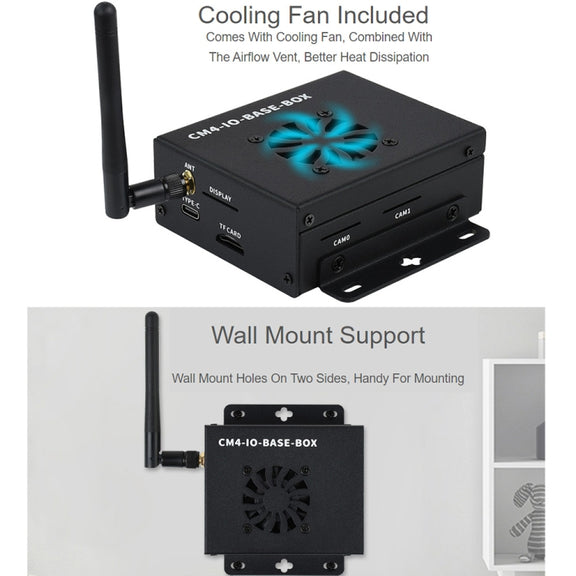 Waveshare Mini IO Board Full Ver Mini-Computer Base Box with Metal Case & Cooling Fan for Raspberry Pi CM4(US Plug)