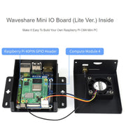 Waveshare Mini IO Board Lite Ver Mini-Computer Base Box with Metal Case & Cooling Fan for Raspberry Pi CM4(US Plug)