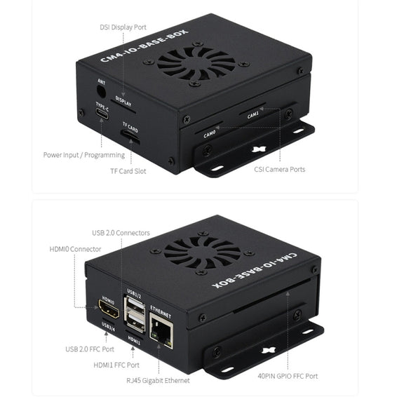 Waveshare Mini IO Board Lite Ver Mini-Computer Base Box with Metal Case & Cooling Fan for Raspberry Pi CM4(US Plug)