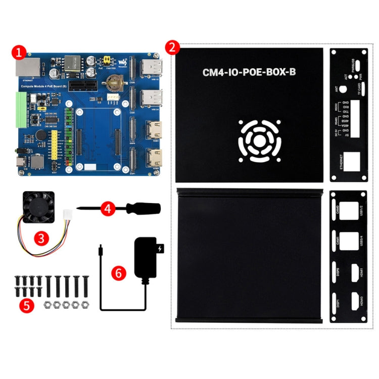 Waveshare PoE Mini-Computer Type B Base Box with Metal Case & Cooling Fan for Raspberry Pi CM4(US Plug)