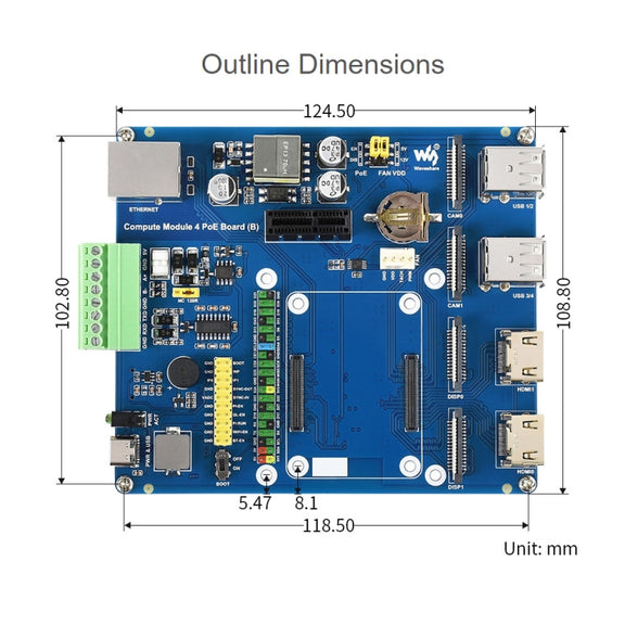 Waveshare Compute Module IO Board with PoE Feature (Type B) for Raspberry Pi all Variants of CM4