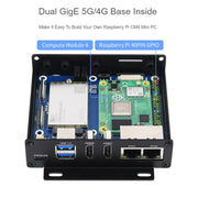 Waveshare Dual Gigabit Ethernet 5G/4G Computer Box with Cooling Fan for Raspberry Pi CM4(US Plug)