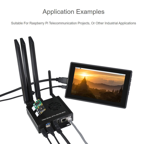 Waveshare Dual Gigabit Ethernet 5G/4G Computer Box with Cooling Fan for Raspberry Pi CM4(US Plug)