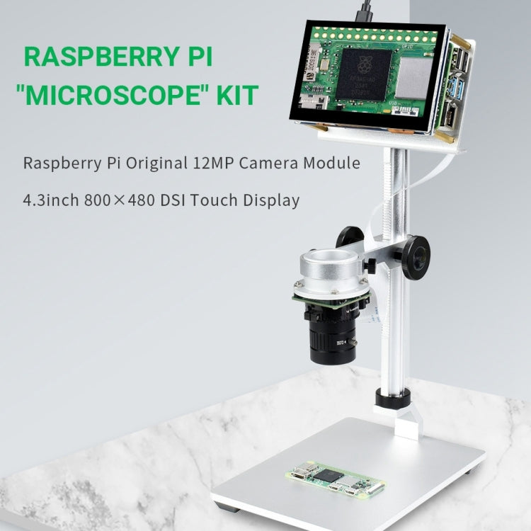 Waveshare 4.3 inch Screen Raspberry Pi Microscope Kit 12MP Camera Module with Bracket, US Plug