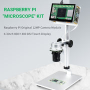 Waveshare 4.3 inch Screen Raspberry Pi Microscope Kit 12MP Camera Module with Bracket, US Plug