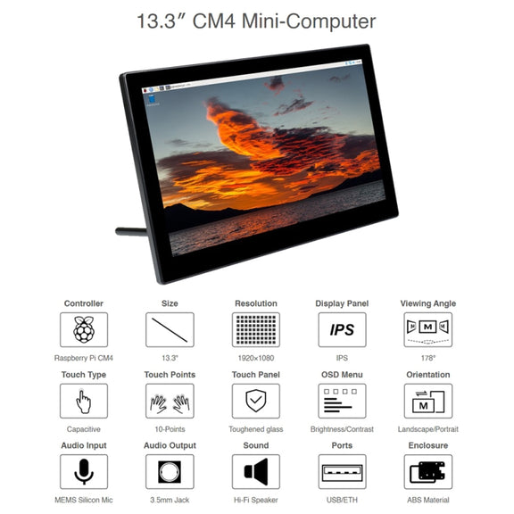 WAVESHARE Mini-Computer Powered by Raspberry Pi CM4 Touch Screen(UK Plug)