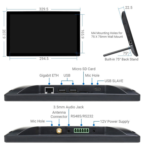WAVESHARE Mini-Computer Powered by Raspberry Pi CM4 Touch Screen(EU Plug)