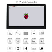 Waveshare 13.3 inch Mini-Computer Powered by Raspberry Pi 3A+, HD Touch Screen(US Plug)