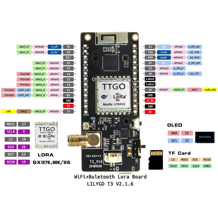 TTGO LORA32 V2.1 ESP32 0.96 inch OLED Bluetooth WiFi Wireless Module 868MHz SMA IP5306 Module with Antenna
