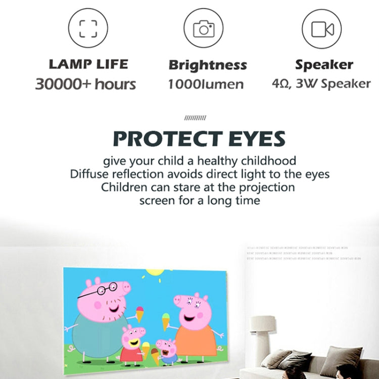 A2000 1080P Mini Portable Smart Projector Children Projector, AU Plug(White Grey)