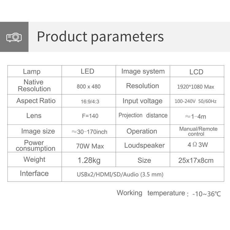 T5 100ANSI Lumens 1024x600 Resolution LED+LCD Technology Smart Projector, Support HDMI / SD Card / 2 x USB / Audio 3.5mm, Same Screen Version