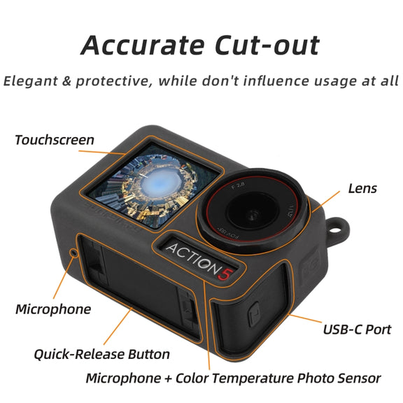 For DJI Osmo Action 5 Pro Sunnylife Silicone Protective Case Scratch-proof Camera Cover with Lanyard (Black)