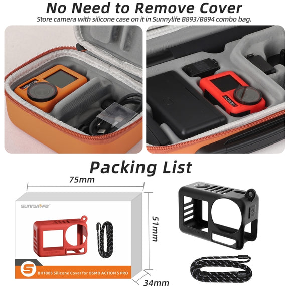 For DJI Osmo Action 5 Pro Sunnylife Silicone Protective Case Scratch-proof Camera Cover with Lanyard (Black)