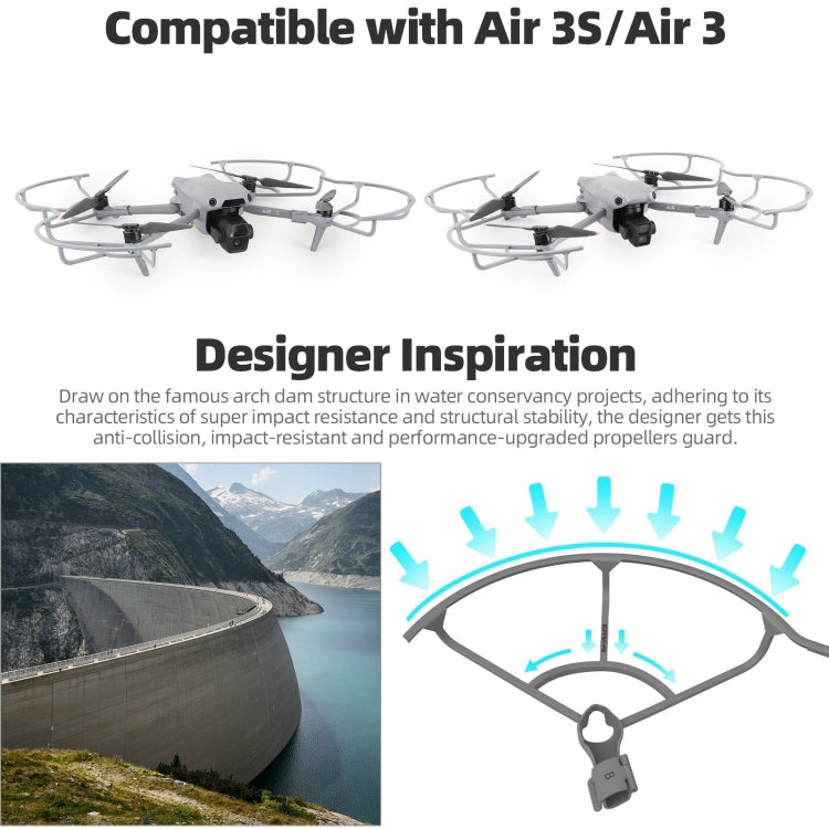 For DJI Air 3S / 3 Sunnylife Propellers Guard Protector Integrated Shielding Rings Quick Release Anti-Collision Props Safe Ring (Grey)