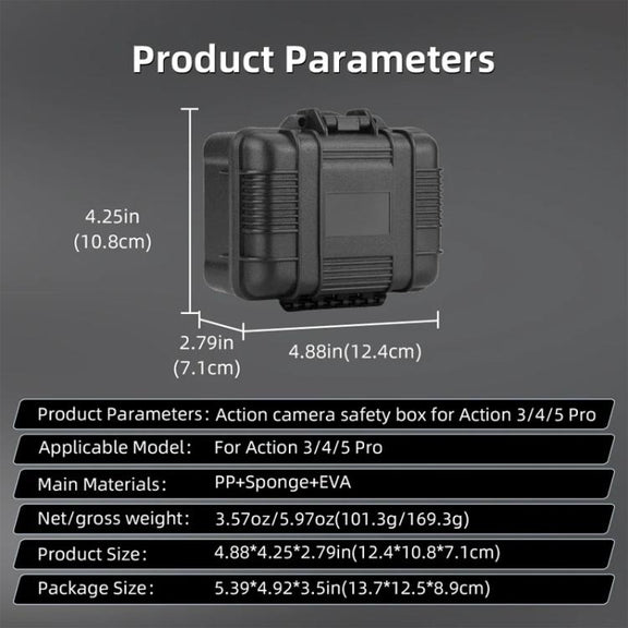 For DJI OSMO Action 5 Pro / 4 / 3 Camera Hard Storage Box Bag Protective Case (Black)